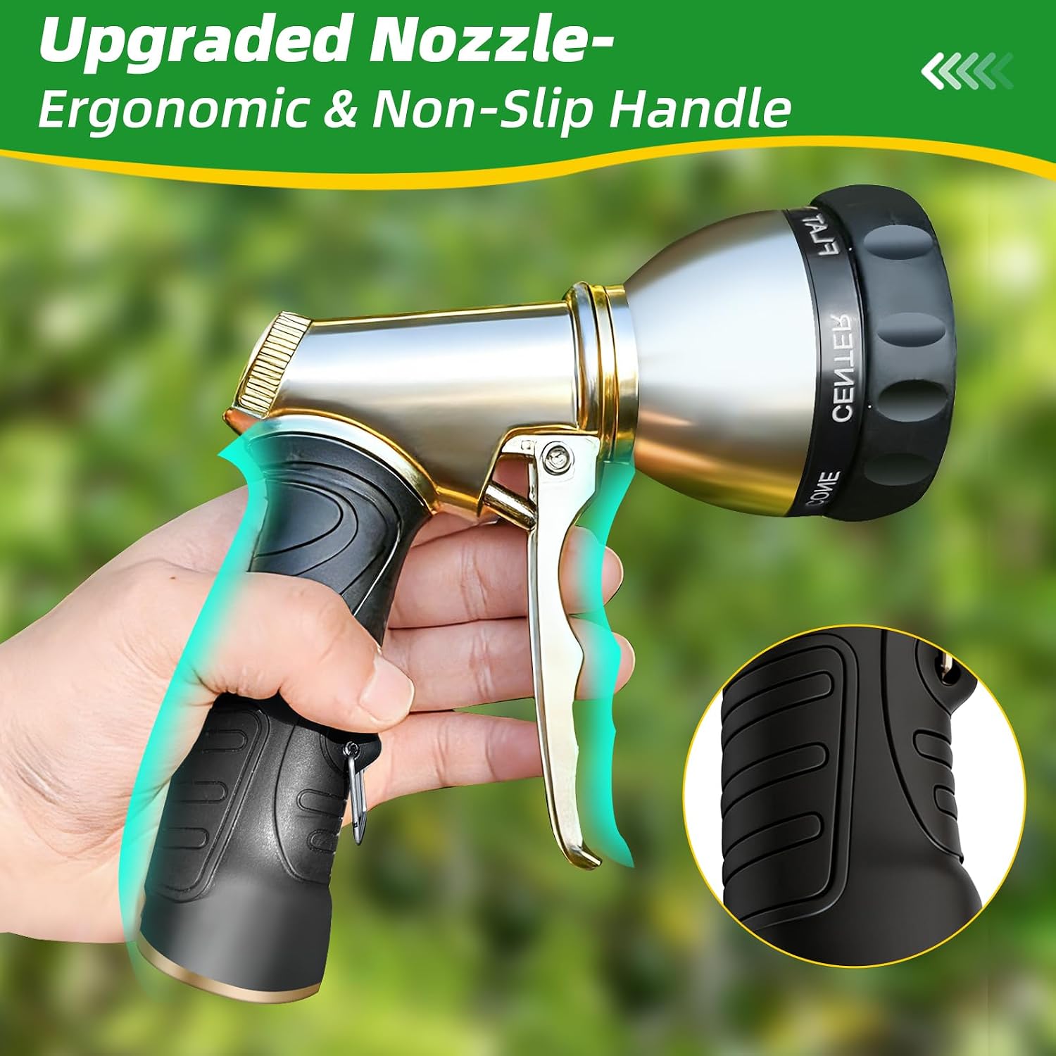 ARXIVE Metal Garden Hose Nozzle, Heavy Duty High Pressure Hand Sprayer | 7 Adjustable Patterns for Watering, Car Wash