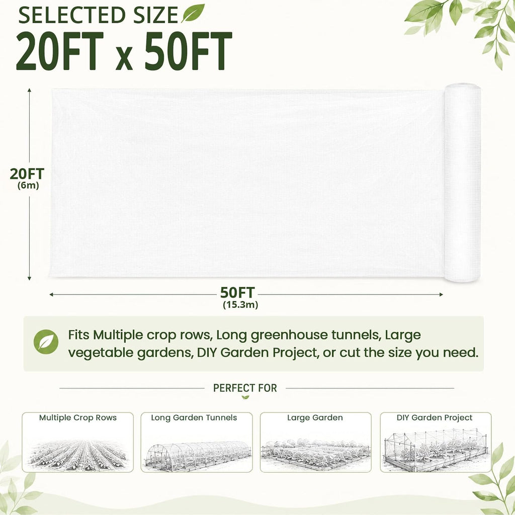 20x50Ft Garden Netting, Fine Mesh Insect Netting for Plant Protection | Mosquito Bug Bird Barrier Mesh Cover Insect
