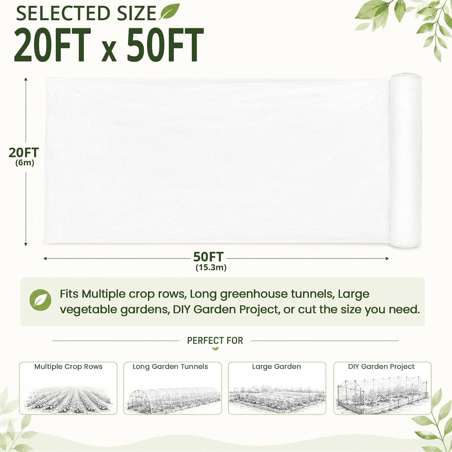 20x50Ft Garden Netting, Fine Mesh Insect Netting for Plant Protection | Mosquito Bug Bird Barrier Mesh Cover Insect