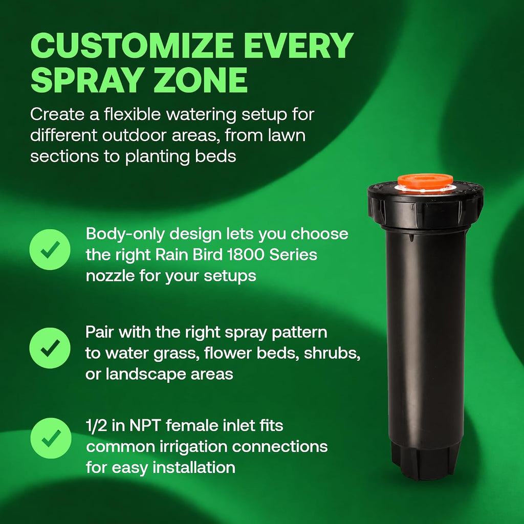 Rain Bird 1804LN 1800 Series Professional Pop-Up Sprinkler Body Only No Nozzle - 10Pack, 4 in Pop Up Irrigation