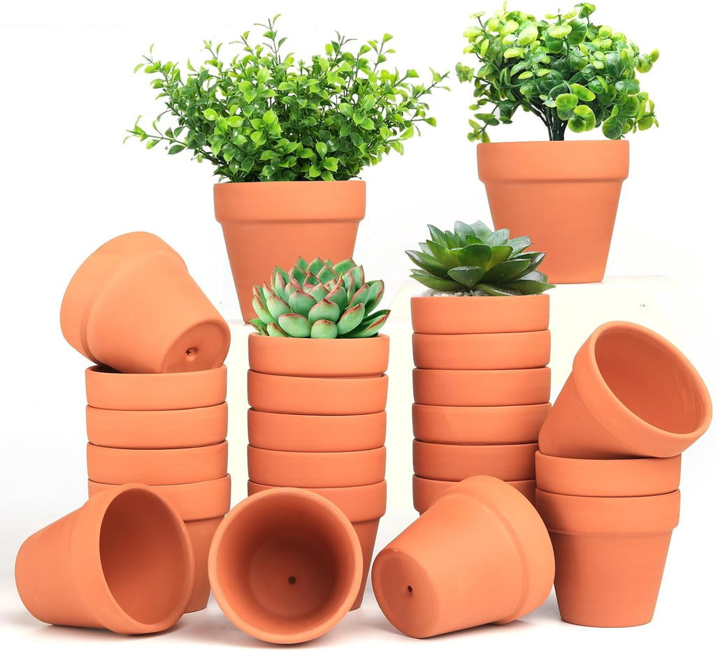 Baxrou Terra Cotta Pots, 24 Pack 3.15 Inch Mini Clay Pot with Drainage Holes,Cactus Flower Nursery Terracotta Pots for