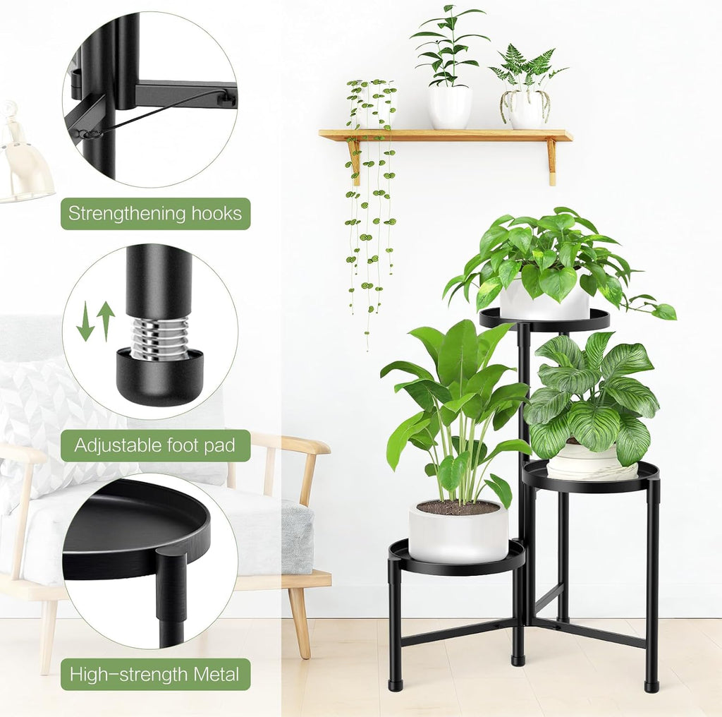 3 Tier Metal Corner Plant Stand Indoor Outdoor, Heightened widened 30'' Tall Multiple Flower Pot Display Holder, Iron