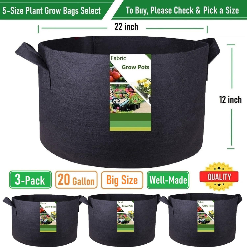 3-Pack 20 Gallon Thickened Plant Grow Bags Large (22x12 in) Heavy Duty Fabric Plant Pots Garden Bag for Tomato,Potato