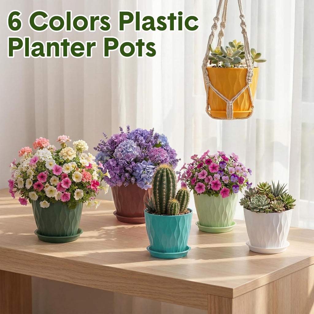 24 Pack 4 Inch Plant Pots Bulk Small Pots for Succulents Waffle Texture Plastic Planter with Drainage Holes and Saucers