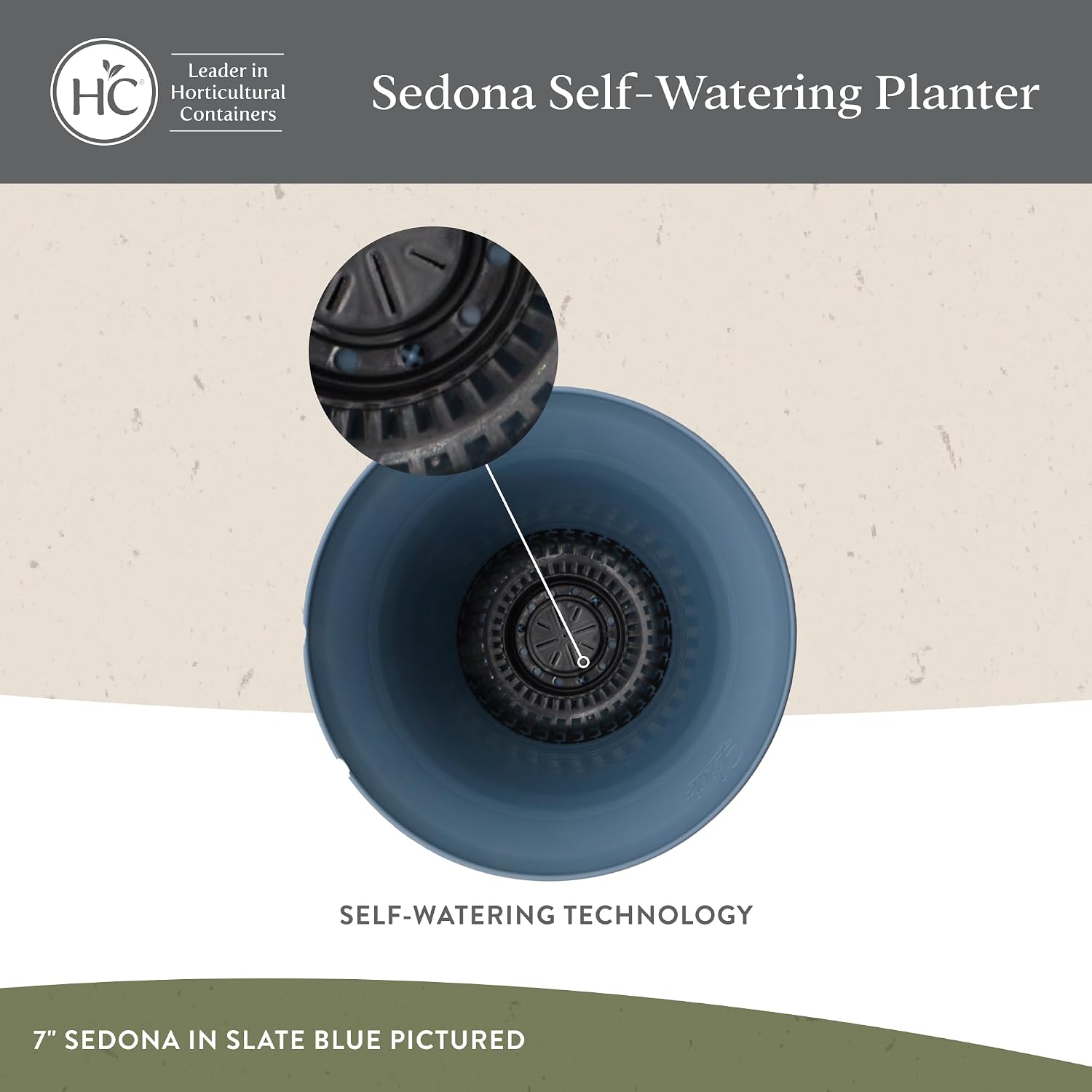 The HC Companies Sedona Round Self-Watering Pot - Lightweight Self Care Planter - Plastic Planter for Herbs & More