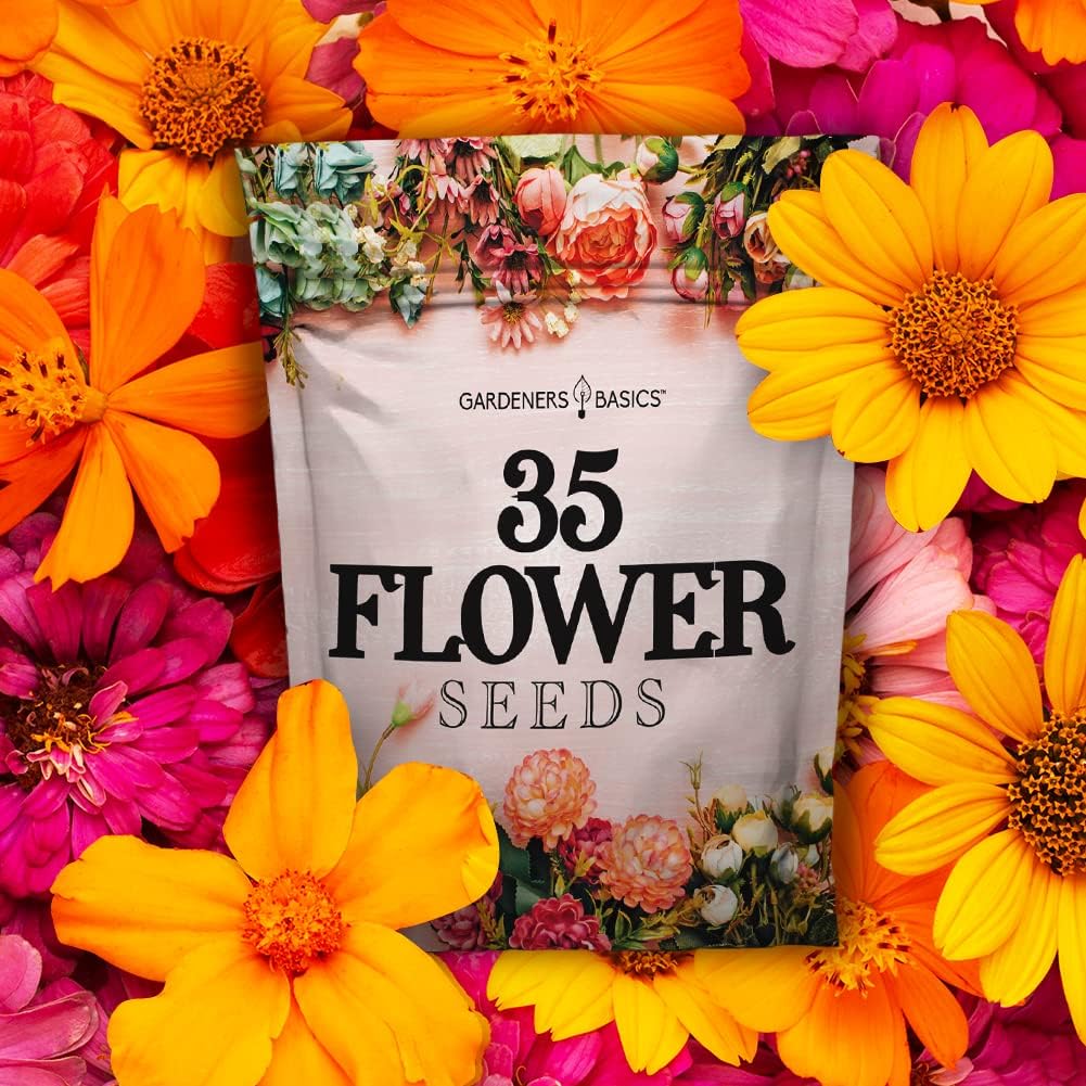 Gardeners Basics 35 Variety Heirloom Flower Seeds for Planting Outdoors | 35 annual and perennial varieties; over