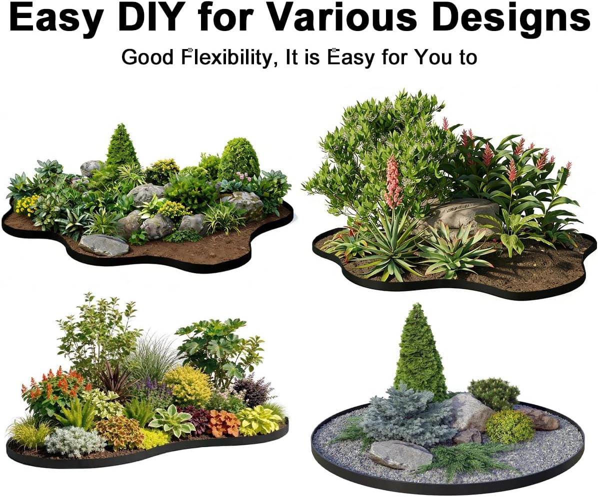 Landscape Edging Border 120FT, 4IN Tall Plastic Garden Edging | Lawn Edging Kit with 180pcs Spikes, Tool-Free Flexible