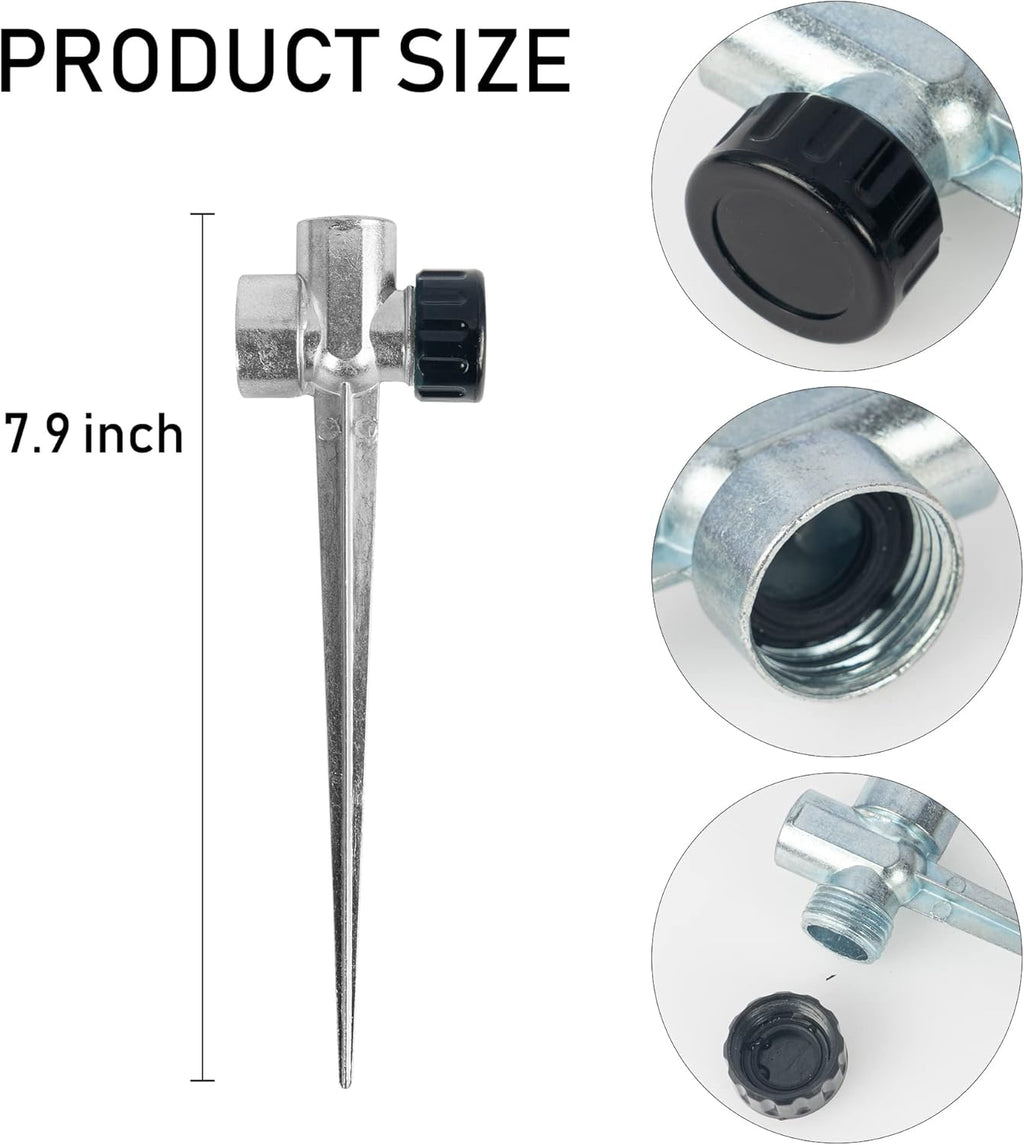 Hourleey 8 Pack 1/2 inch Zinc Alloy Lawn Sprinkler Spike Base, Water Flow Thru Sprinkler for Yard, Lawn, Garden and