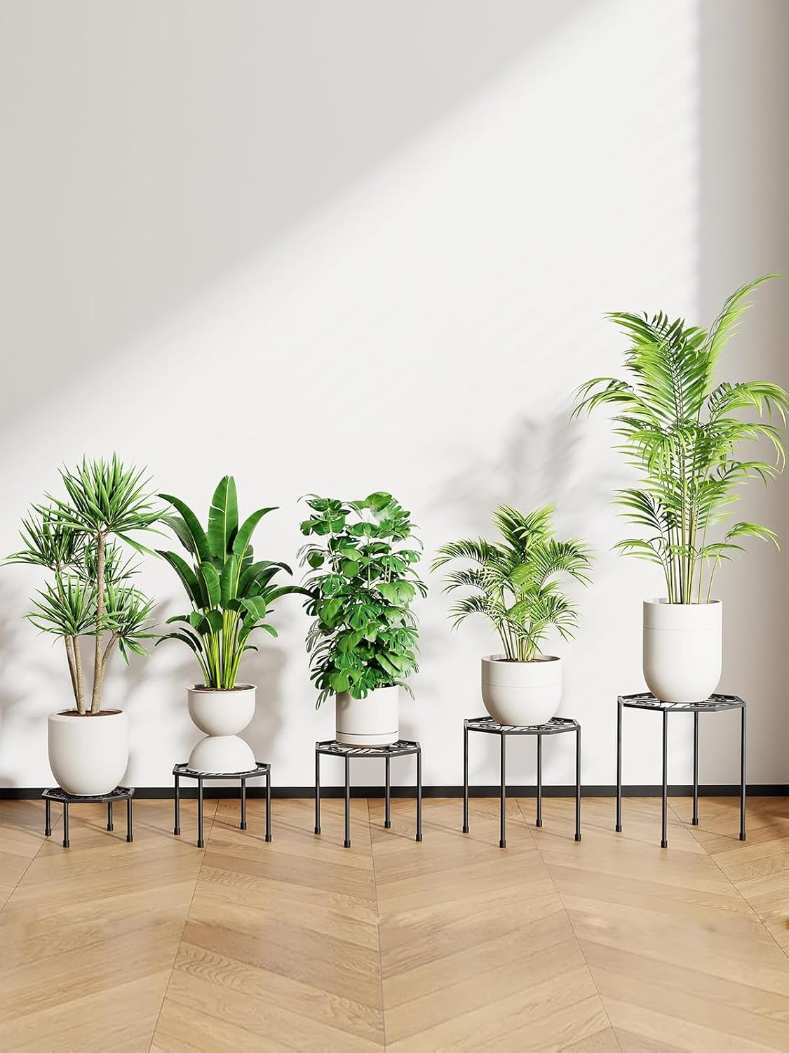 5-Pack Metal Plant Stands for Outdoor Indoor, Anti-Rust Iron Flower Pot Stand, Heavy Duty Plant Pot Shelf for Multiple