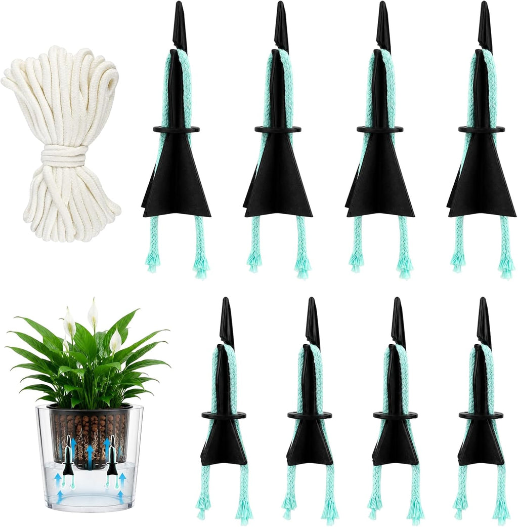 8 Pack Self Watering Spikes, 4 Small + 4 Large Automatic Plant Watering Stakes with 19.7ft Capillary Wick Rope for Indoor Outdoor Plants, DIY Vacation Waterer for Potted Plant Seedling Garden Pot