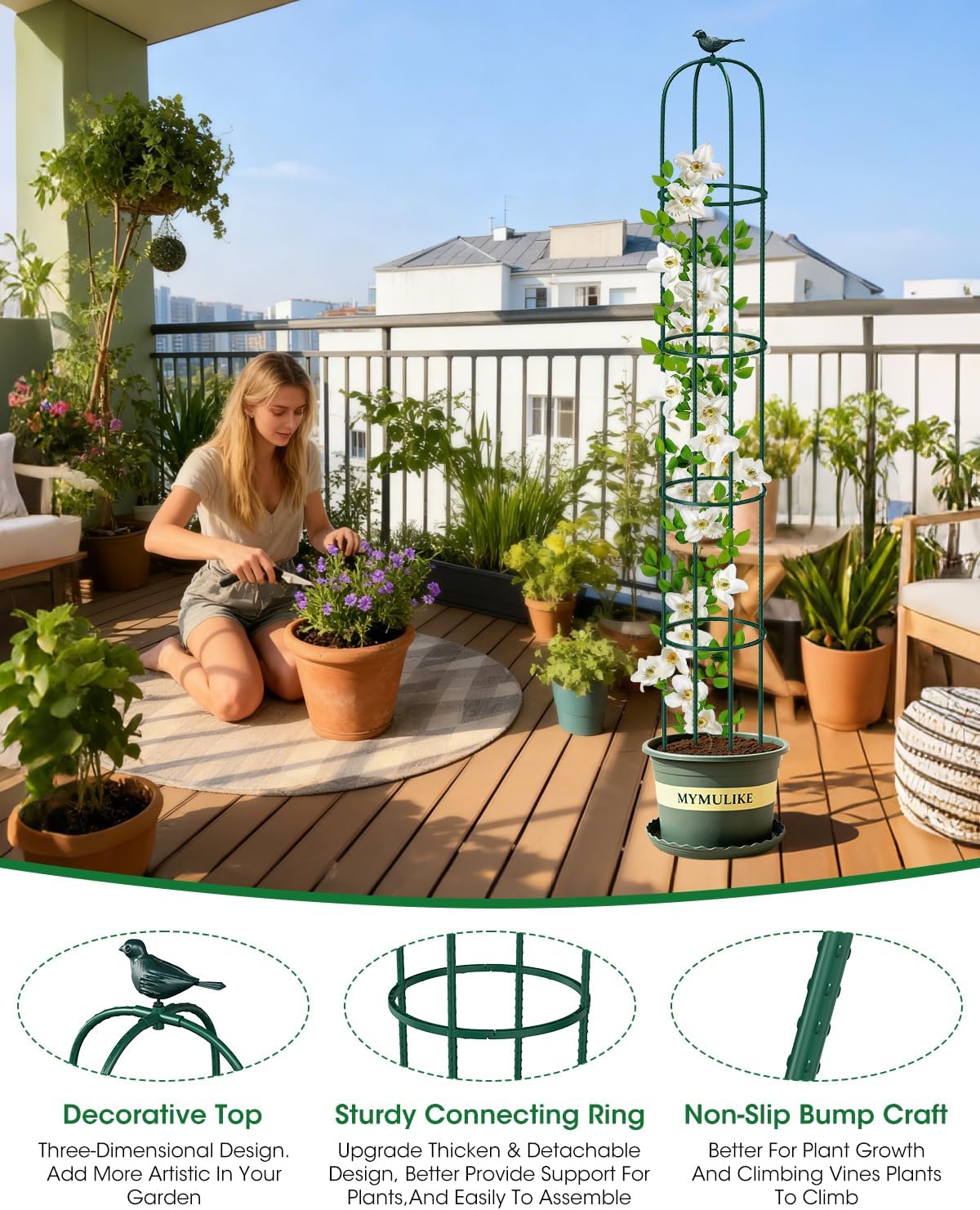 2PCS Garden Trellis for Climbing Plants, 6.2FT Rustproof Metal Pipe with Heavy Duty Plastic Coated, Garden Outdoor