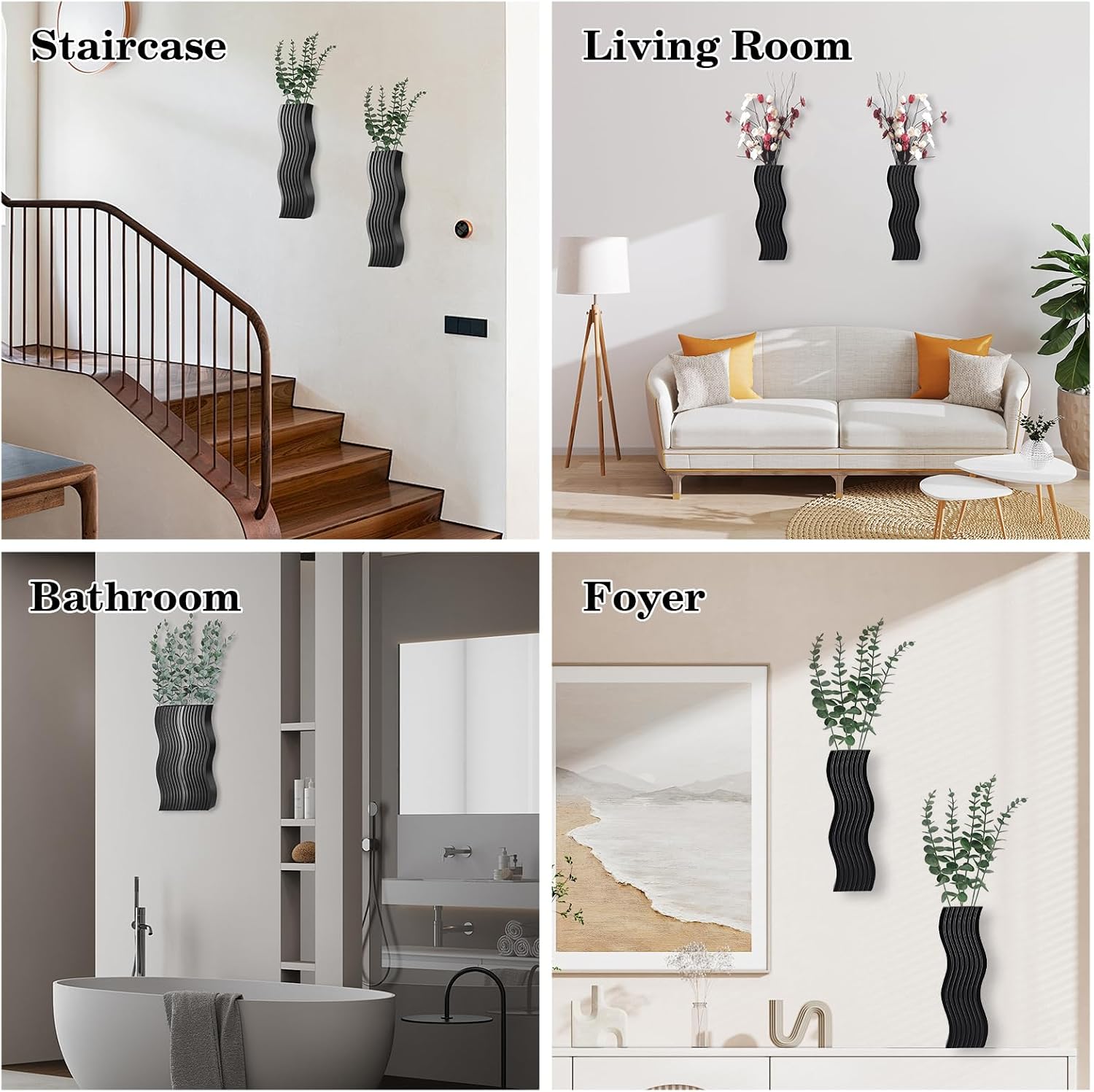 2 Pack Wall Decor Wood Wall Planters for Indoor Plants, Modern Wall Planter for Bathroom, Kitchen, Dining Room, Living