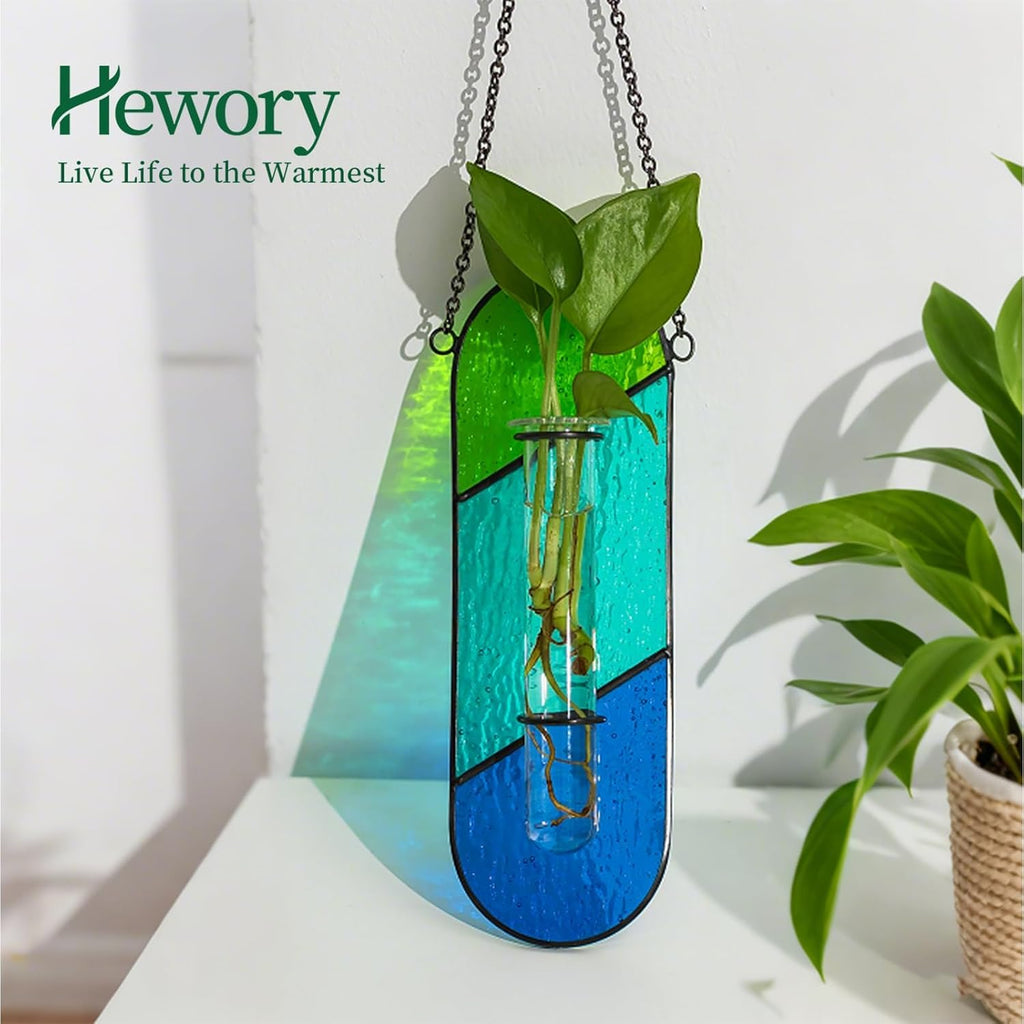 Hewory Stained Glass Window Hanging: 2PCS Propagation Stations Blue & Green | Vibrant Stained glass Plant Propagation