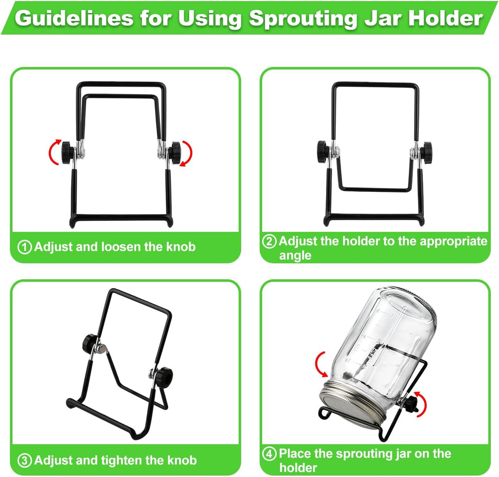 Sprouting Jar Kit 4 PCS 1000ml(35oz) Wide Mouth Mason Jars with 304 Stainless Steel Sprout Lids Drain Tray Stainless