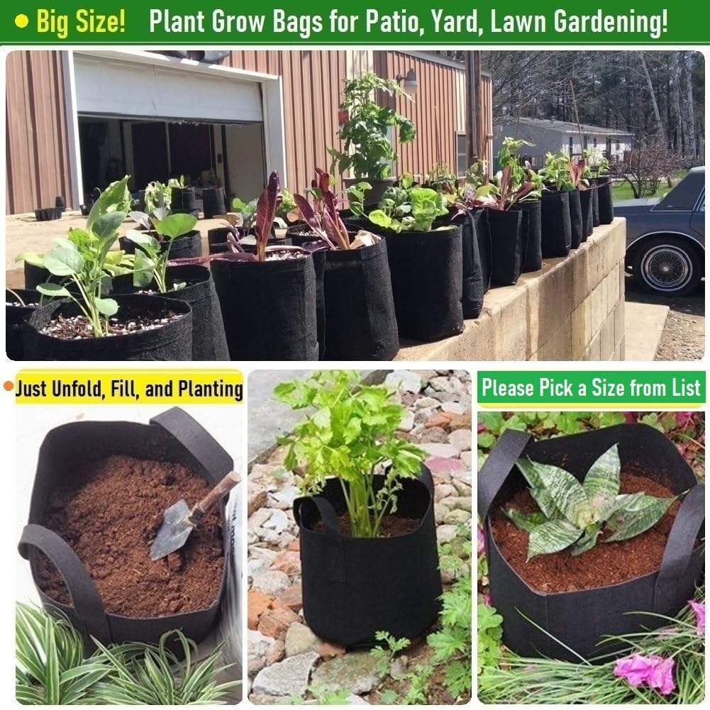 3-Pack 20 Gallon Thickened Plant Grow Bags Large (22x12 in) Heavy Duty Fabric Plant Pots Garden Bag for Tomato,Potato