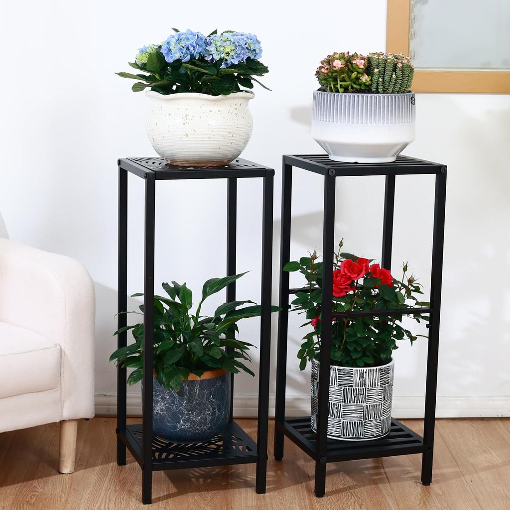 Party Zealot 2-Tier Tall Metal Square Plant Stand 31” Heavy-Duty Modern Flower Pot Rack for Indoor Living Room, Corner