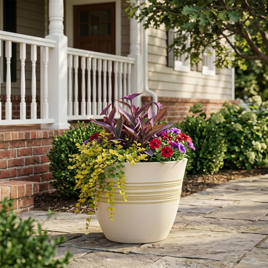 GreenShip 12 Inch Planters for Indoor Outdoor Set of 2 with Drainage Hole | Modern Flower Pots,Weather Resistant Garden