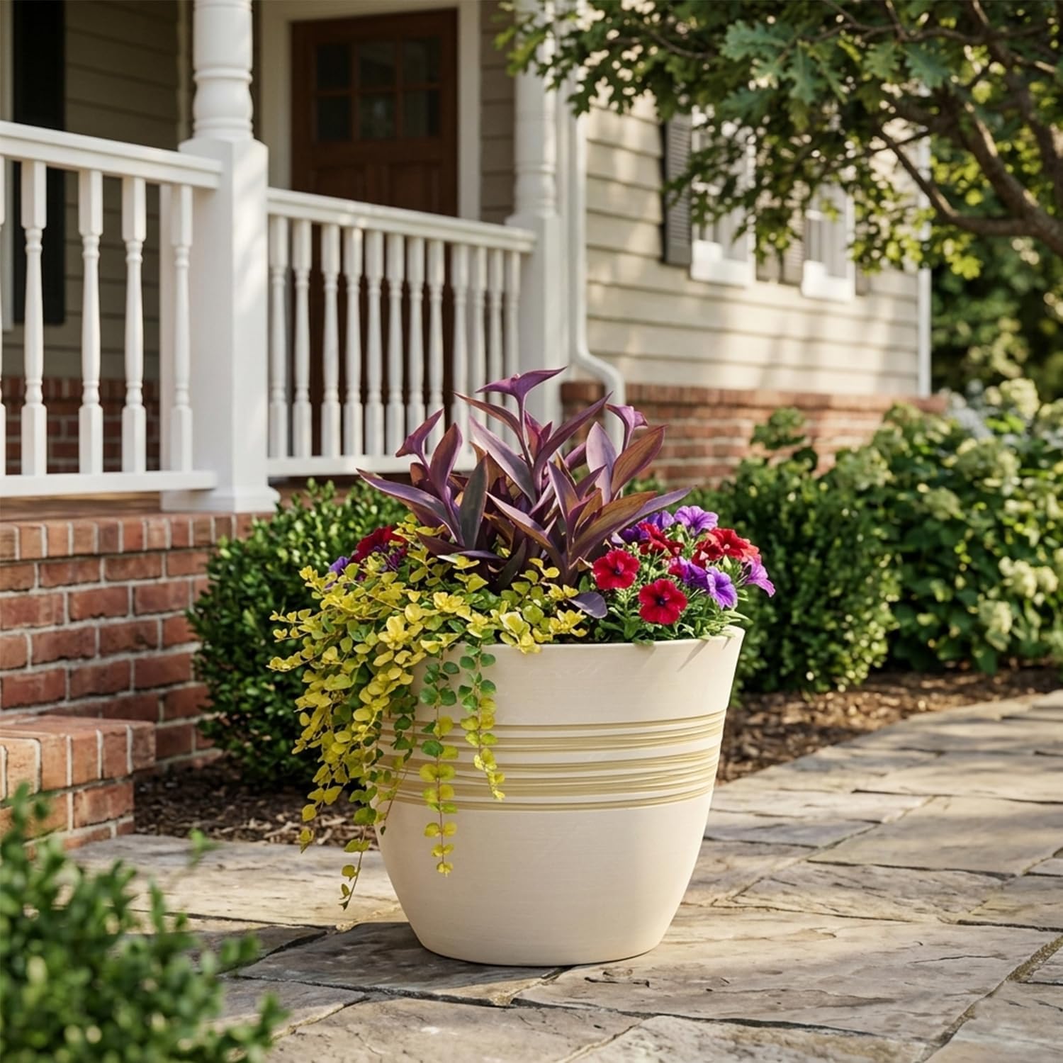 GreenShip 12 Inch Planters for Indoor Outdoor Set of 2 with Drainage Hole | Modern Flower Pots,Weather Resistant Garden