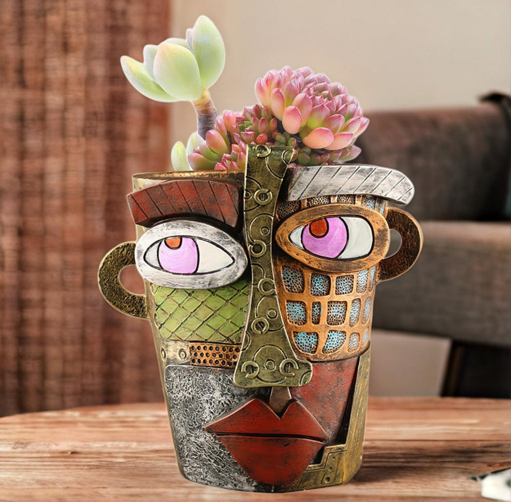 Abstract Face Flower Pots Head,Creative Inspiration Succulent pots,Head Planter with Drainage Hole,Colorful Plant Pots