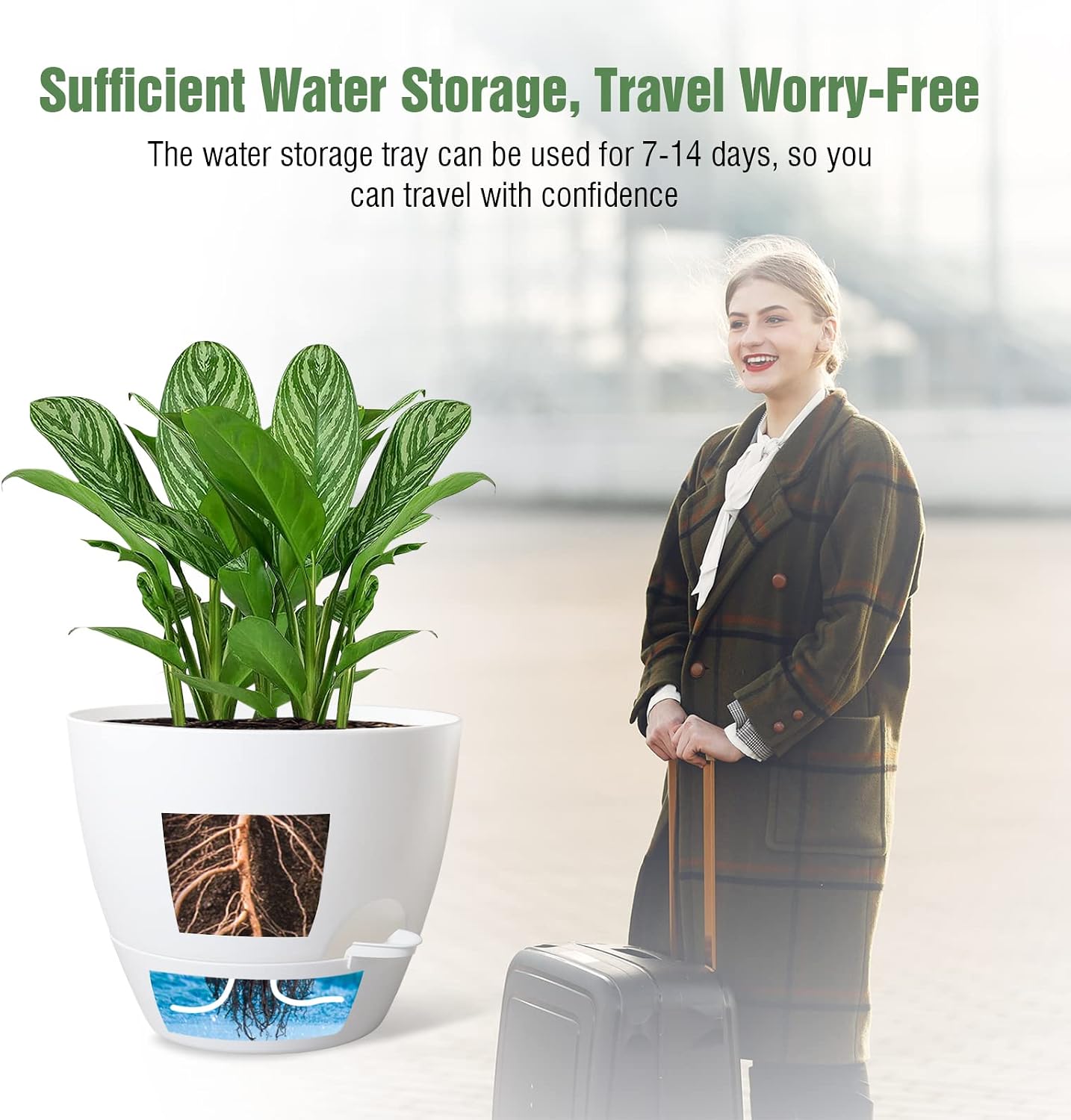 WOUSIWER 10 inch Self Watering Planters, 2 Pack Large Plastic Plant Pots with Deep Reservior and High Drainage Holes