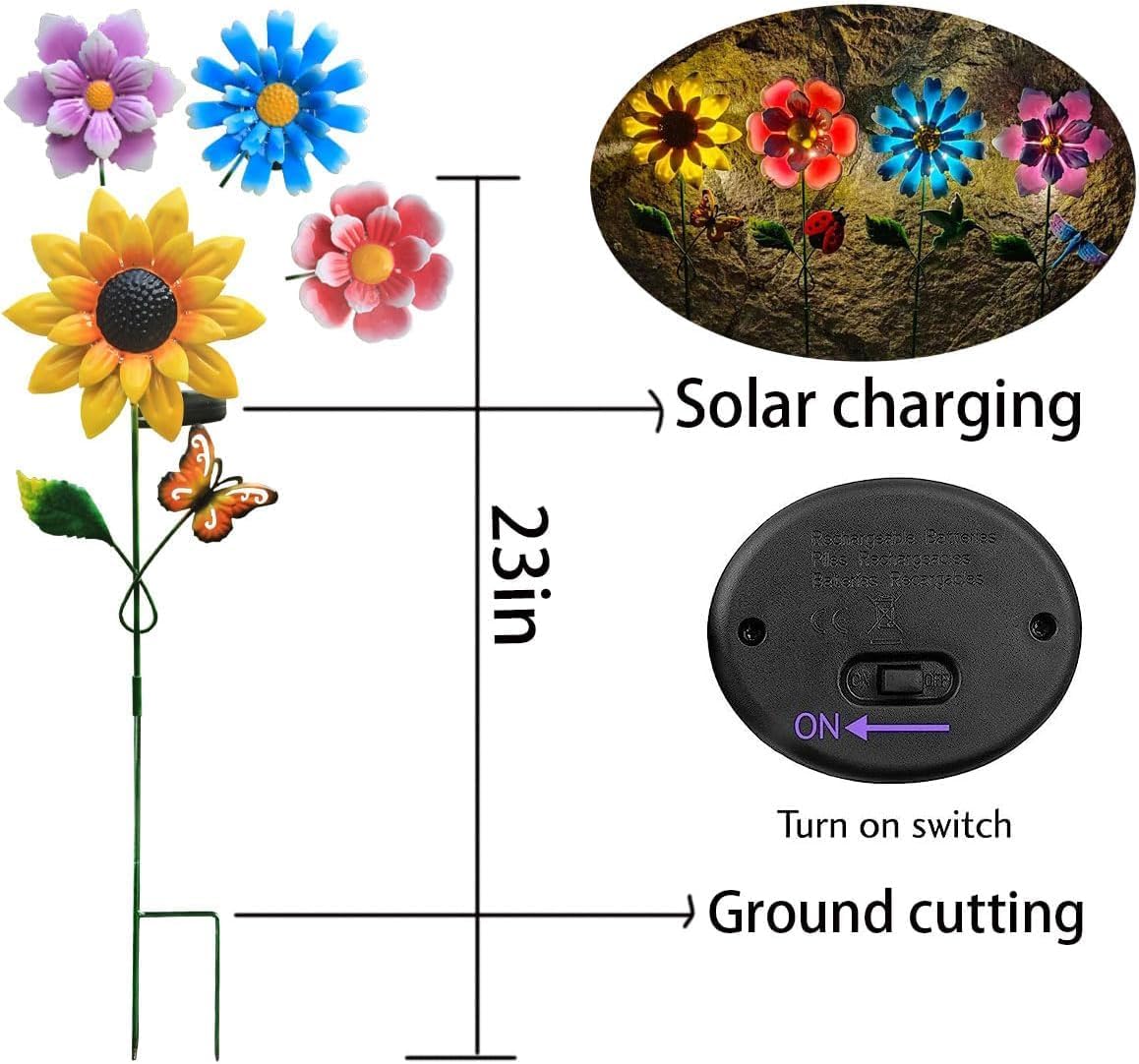 4 Pack Outdoor Solar Lights,Outdoor Waterproof Metal Art Stick Flowers,Garden Decor for Women Mom Grandma Halloween