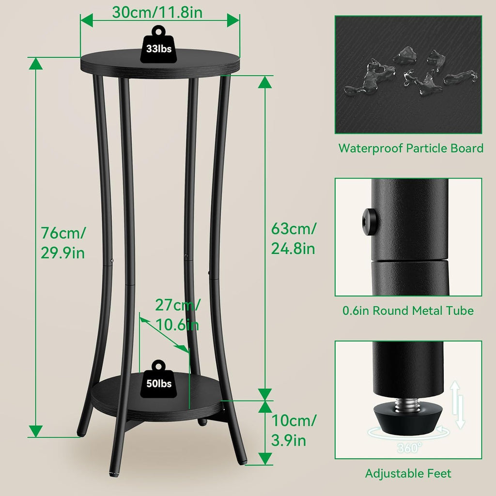 IBUYKE 30 Inch Tall Plant Stand Indoor, 2 Tier Wood Corner Plant Stand, Modern Round Plant Shelf Flower Stand for