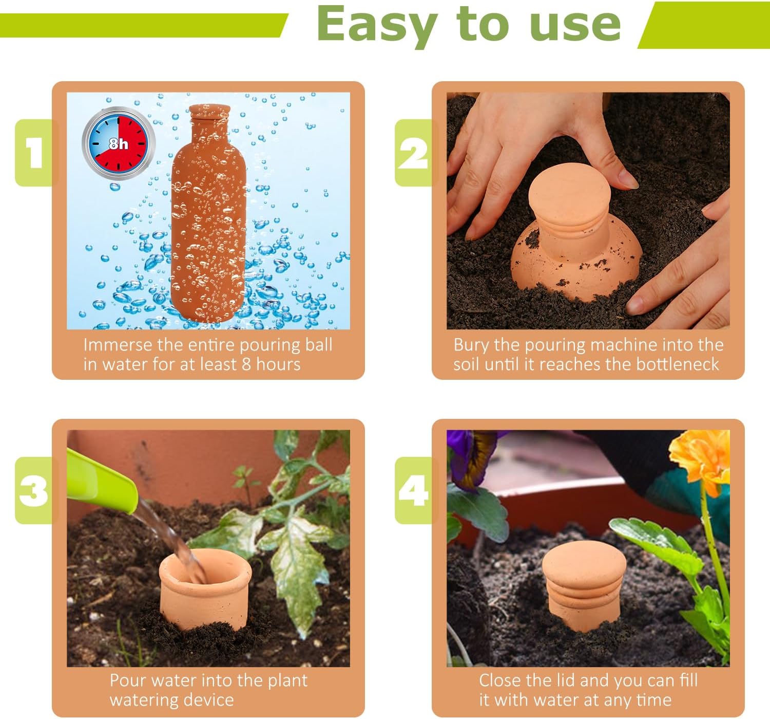 3pcs 10*3.5*3.5in Ollas Self Watering Planter Watering System 30.5oz Plant Watering Globes Clay Watering Pot with lid