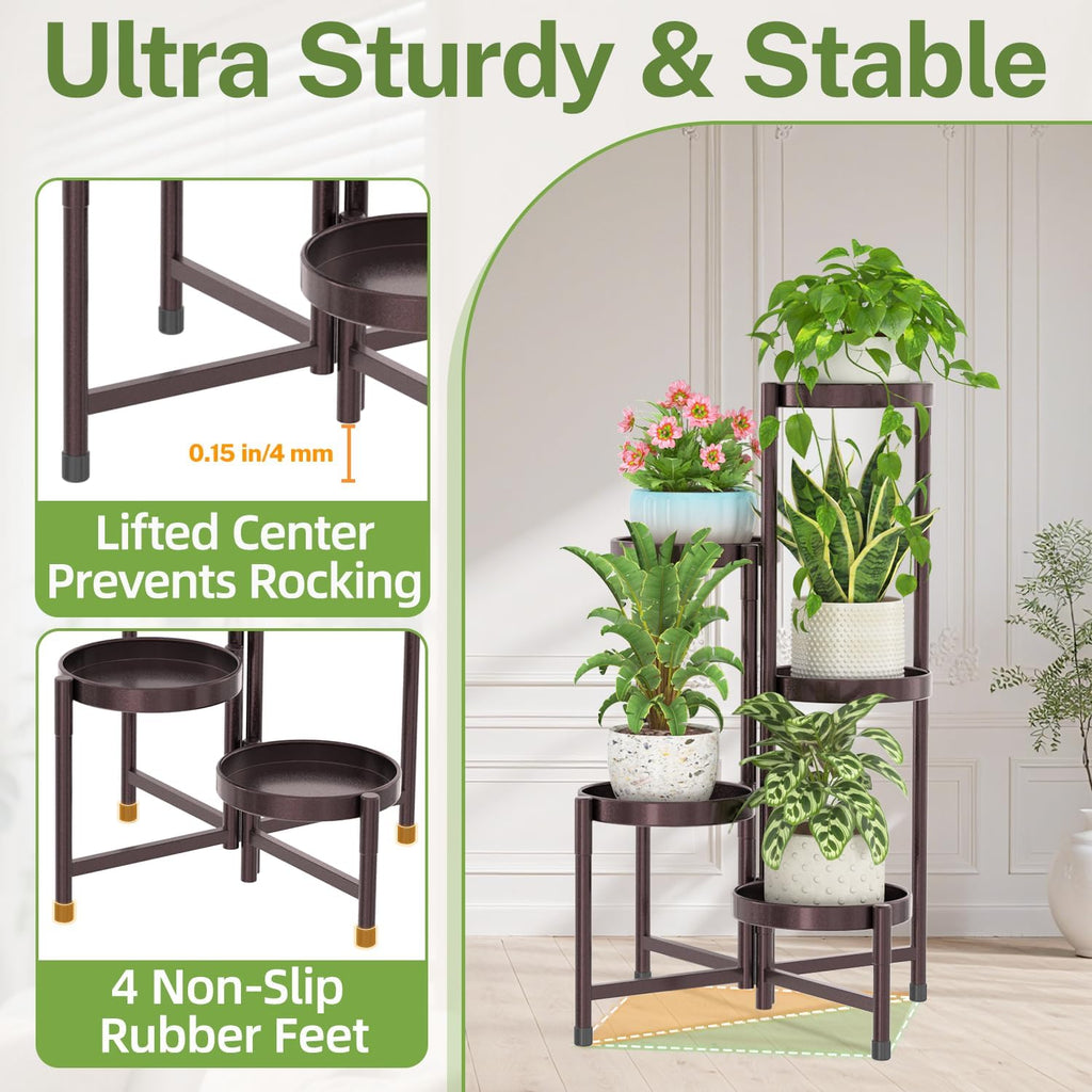 iDavosic.ly Plant Stand Indoor Outdoor, 5 Tier Metal Corner Shelf, Bronze | Tiered Flower Display Holder, Folding Multi