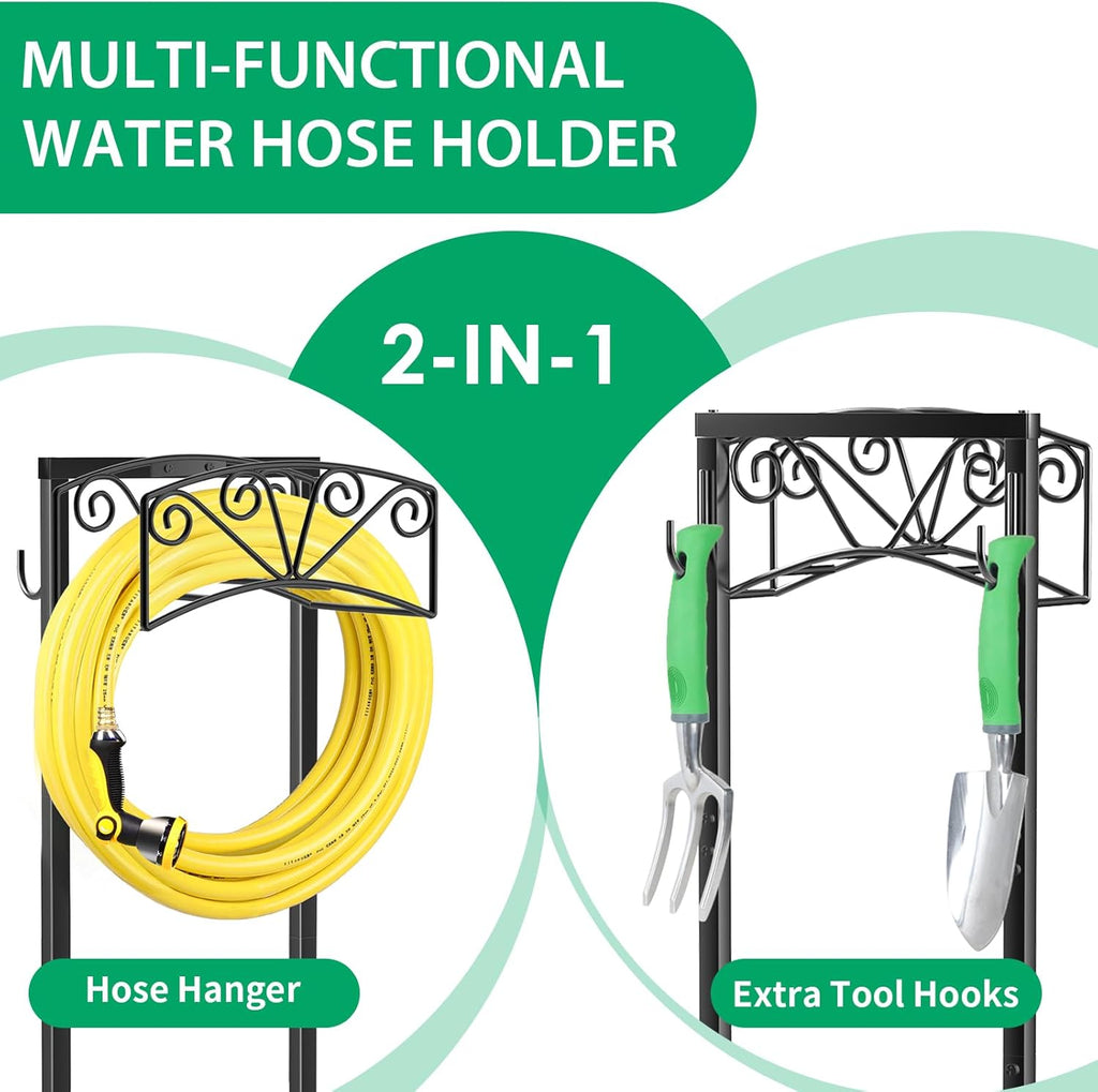 TomCare Garden Hose Holder, Heavy Duty Water Hose Hanger for 160FT Hose | Freestanding Ground-Set Design, Thick Metal