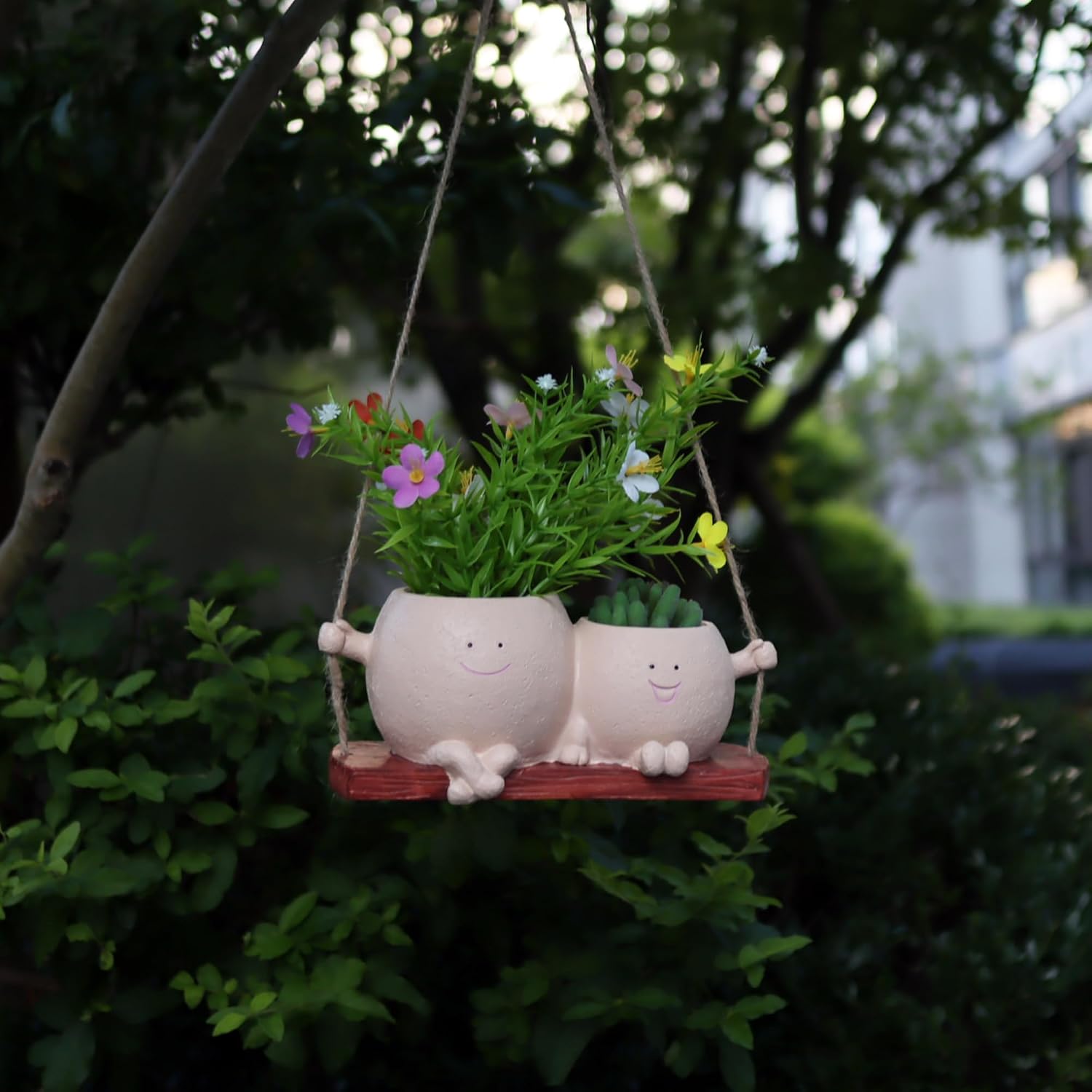 Dolkgy Hanging Planter Swinging Face Planters, Unique Head Flower Pots for Indoor Outdoor Plants, Cute Face Vase Funny