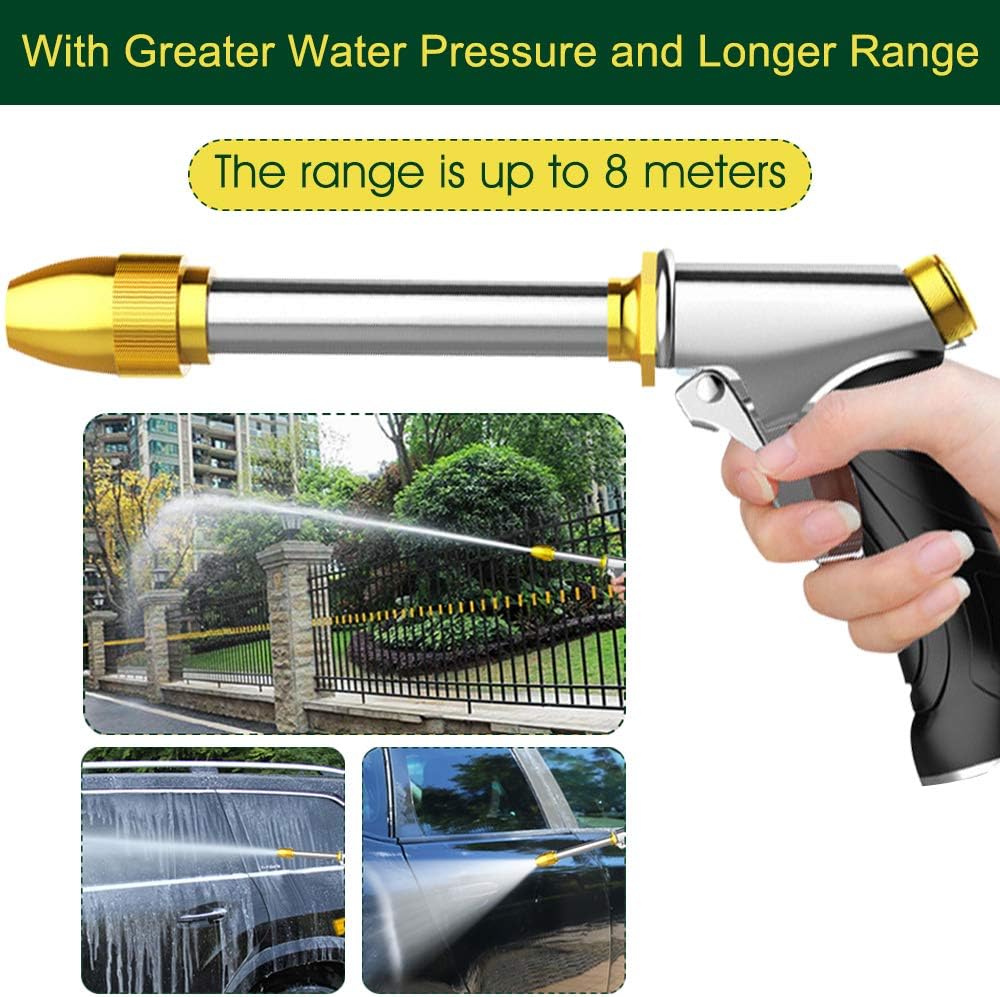 Upgrade Water Hose Nozzle Long Rod Garden Hose Nozzle Heavy Duty metal Brass sprayer 360° Rotaing spray gun for car
