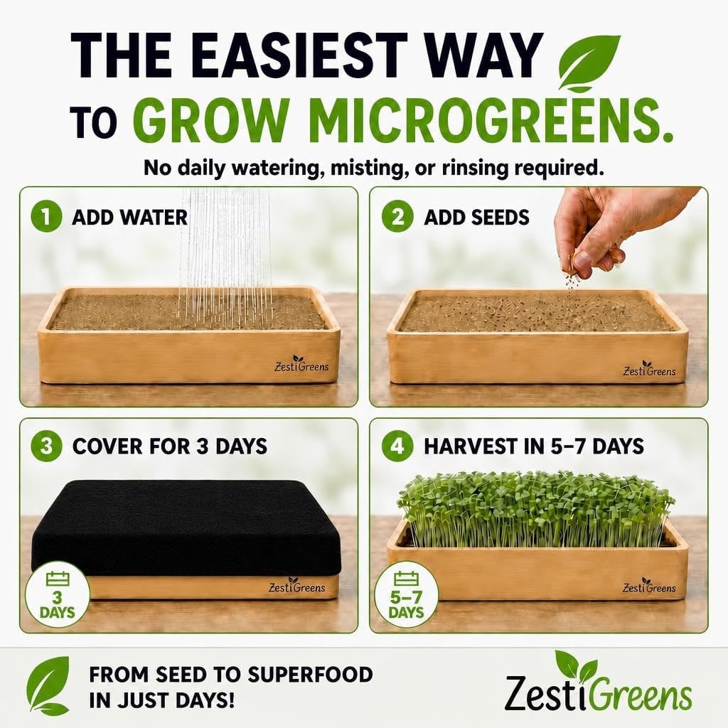 Microgreens Growing Kit - Self-Watering Tray with US Premium Seeds | Grow broccoli and salad mix indoors with a