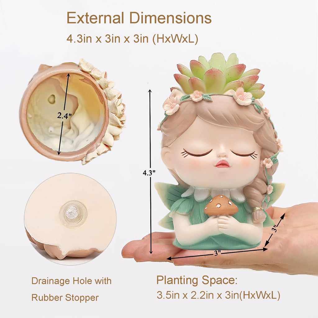 Argofox Samll Angel Girl face Succulent Plant pots 3packs with Drainage Hole 4inch Indoor Cactus Pot Unique Cute Flower