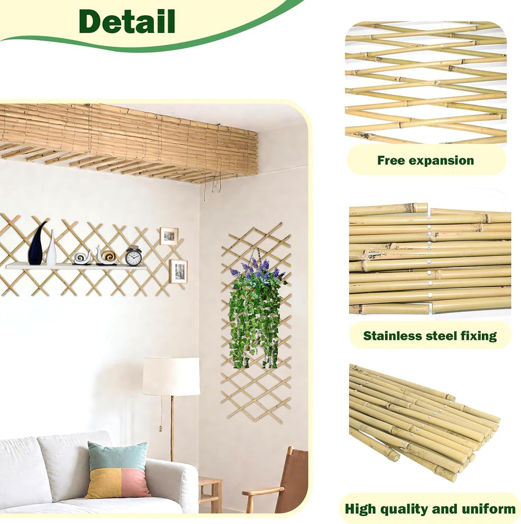 Jollybower 48x72 Inch Expandable Bamboo Trellis, Garden Lattice Fence, Expandable Fence for Climbing Plants, Vines &