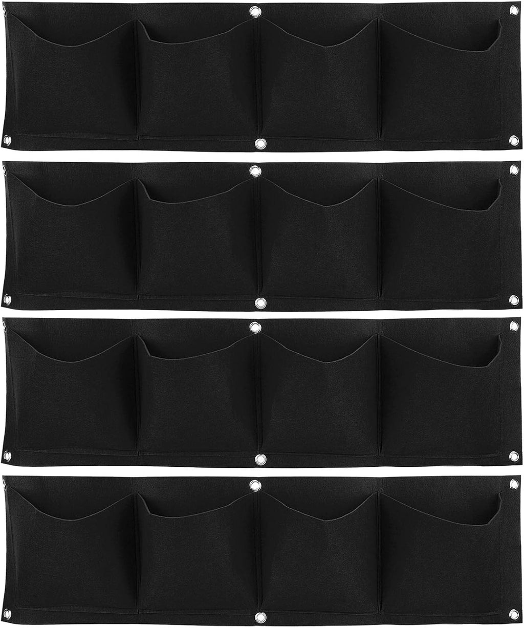 4Pcs 4 Pocket Felt Vertical Wall Garden Planter Plant Grow Bag Reusable Wall Mounted Planting Growing Bag for Flower