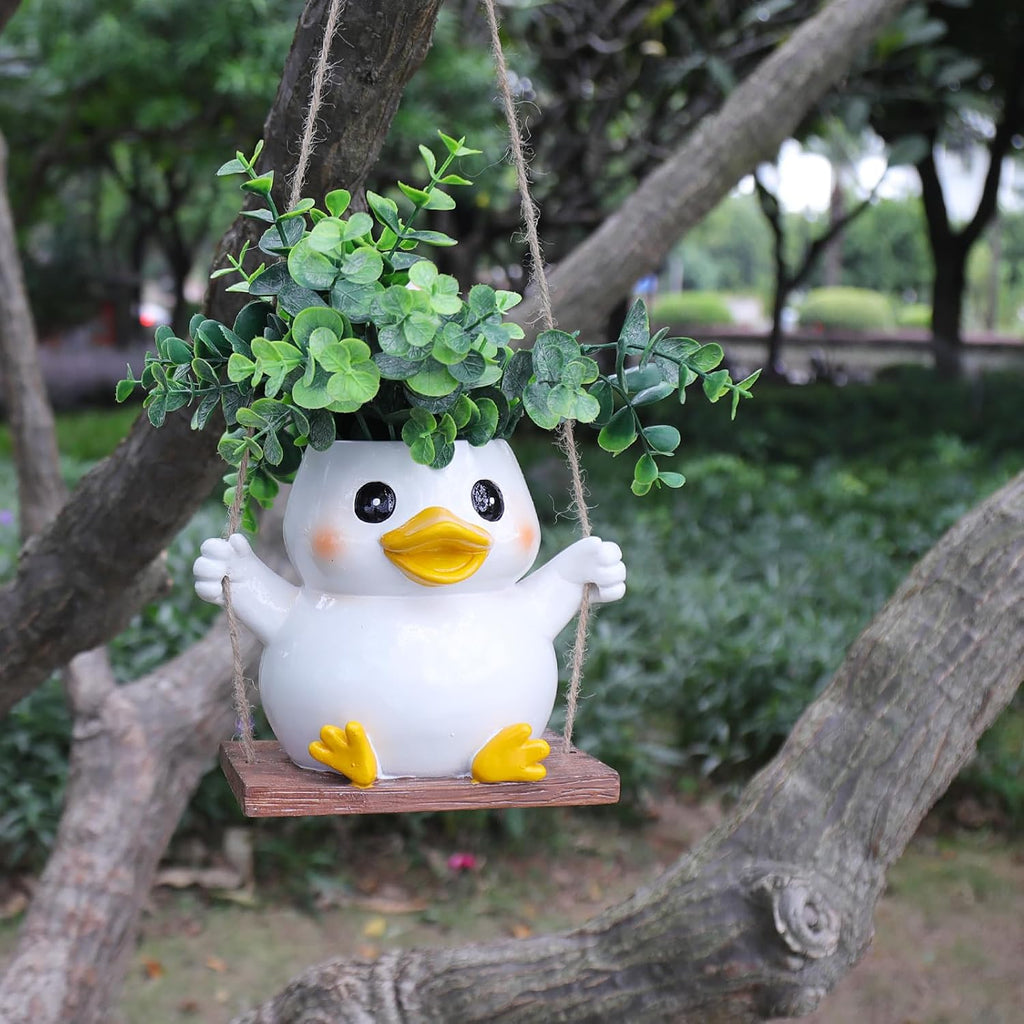 Cute Swing Duck Hanging Planters for Indoor Plants Small Succulent Pots with Drainage Hole Unique Resin Outdoor Plant