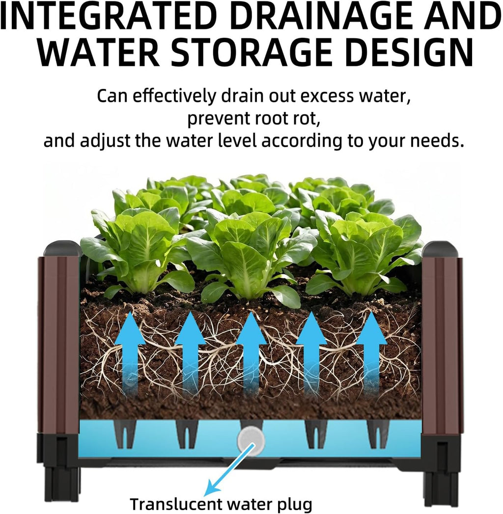 Modular Raised Garden Bed Kit – DIY Stackable Plant Stand with Self-Watering, 47.24"x15.75"x14.17" Brown Plastic