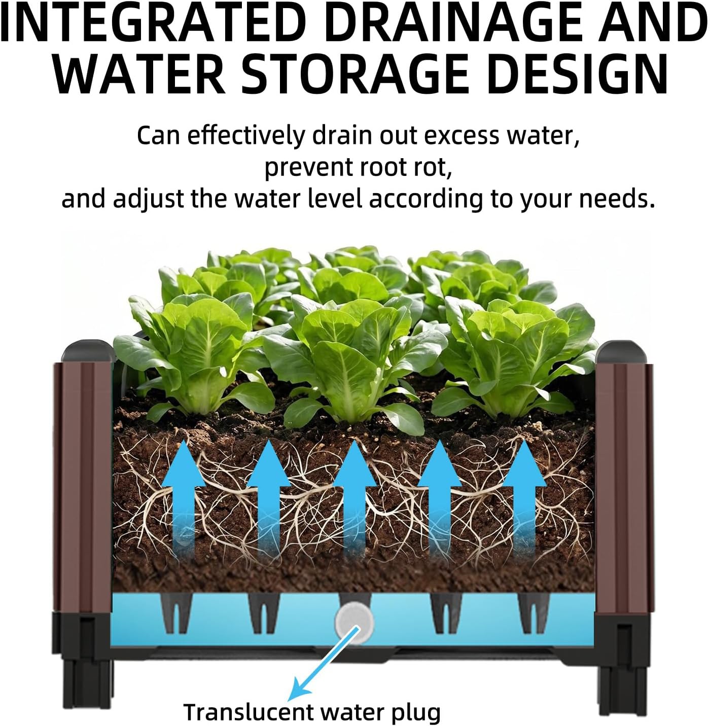 Modular Raised Garden Bed Kit – DIY Stackable Plant Stand with Self-Watering, 47.24"x15.75"x14.17" Brown Plastic