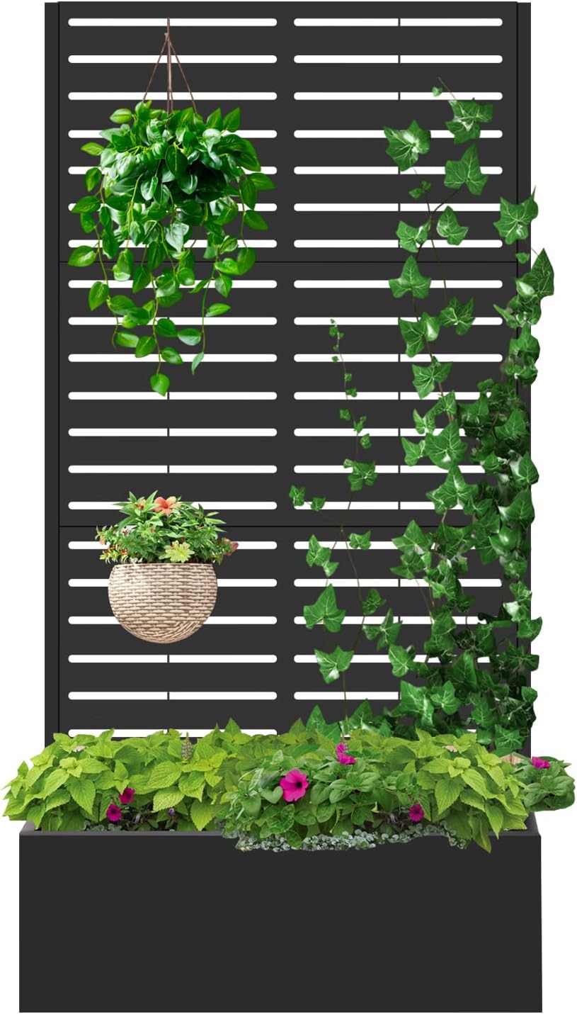 Metal Raised Garden Bed with Trellis,Planter Box for Climbing Plants, Vegetables & Vines, Features Drainage Holes and