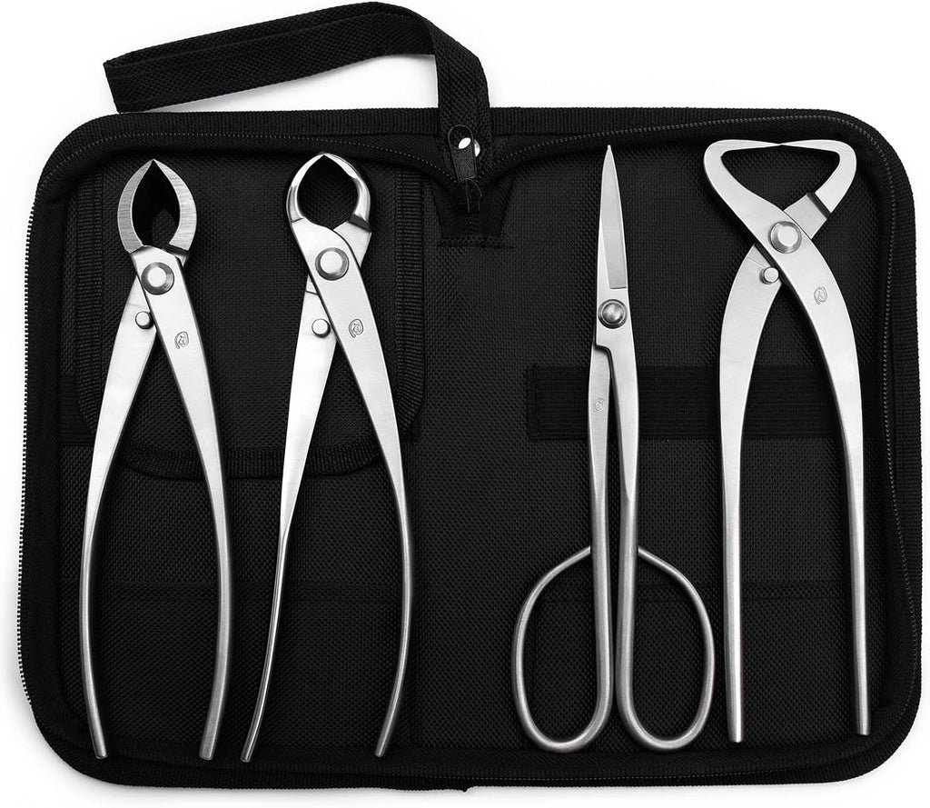 4-PCS Bonsai Tool Set Including Concave Cutter Straight Edge Cutter Trunk Splitter And Bonsai Scissors Equip With Tool