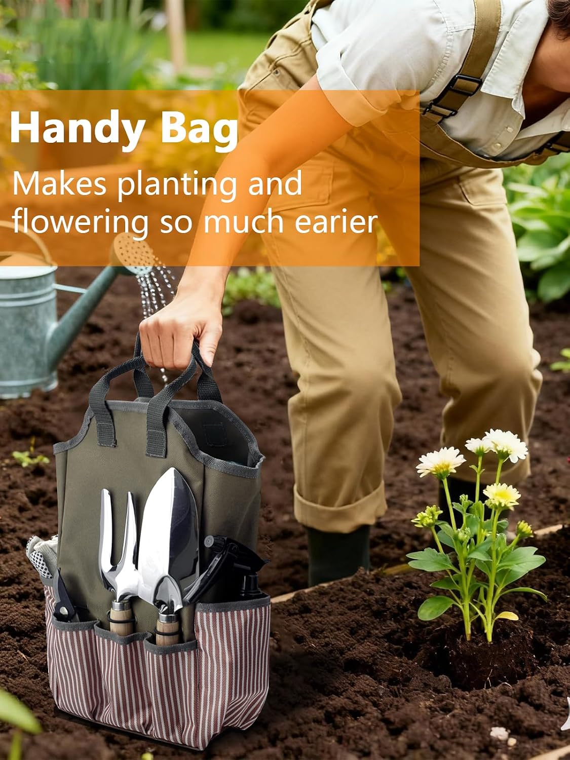 Garden Tools Set – 11-PCs Heavy Duty Gardening Kit, Stainless Steel Tools with Wooden Handles, Canvas Tote Bag, Gloves