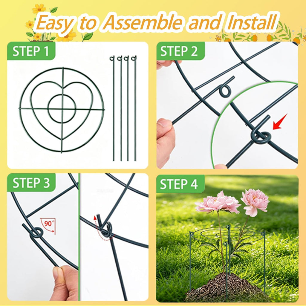 (3 Sets) Peony Cages and Supports, 16" Diameter, 4 x 24 Inches Legs, Heavy Duty Rust-Proof Grow Through Plant Support