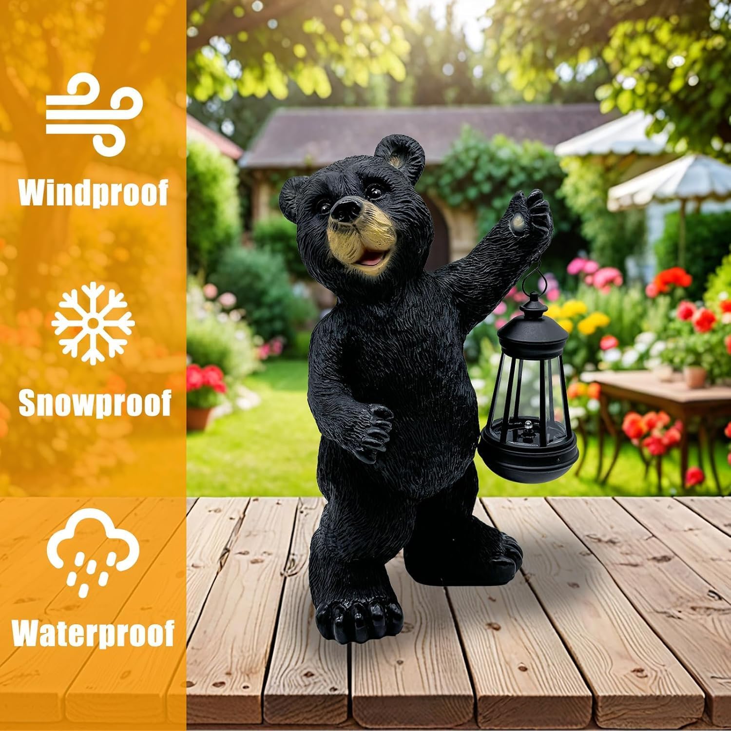 Resin Solar Bear Statue LED Light Waterproof Garden Yard Decor | Sturdy resin solar bear statue with LED lantern