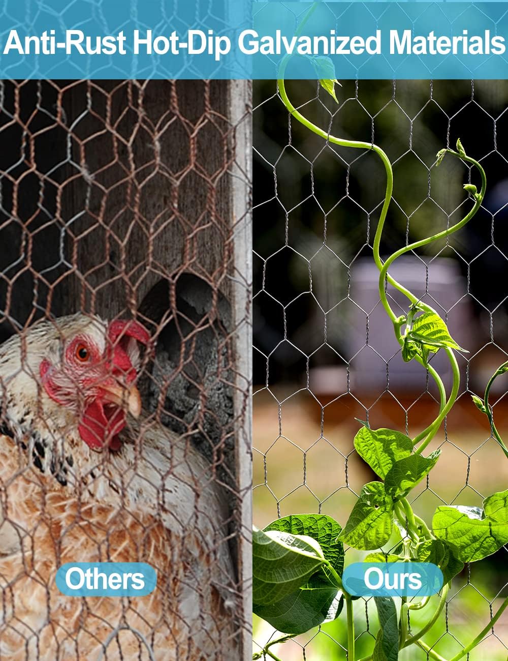 16in x 82ft Chicken Wire, TOYPOPOR 40cm x 25m Poultry Wire Netting Hexagonal Galvanized Mesh Garden Fence Barrier for