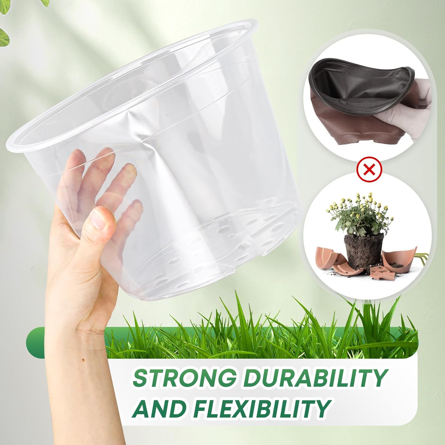 15 Pack 8/10/12 Inch Large Clear Nursery Pots with Drainage Hole, Plastic Plant Pots for Seedling Flower Vegetable