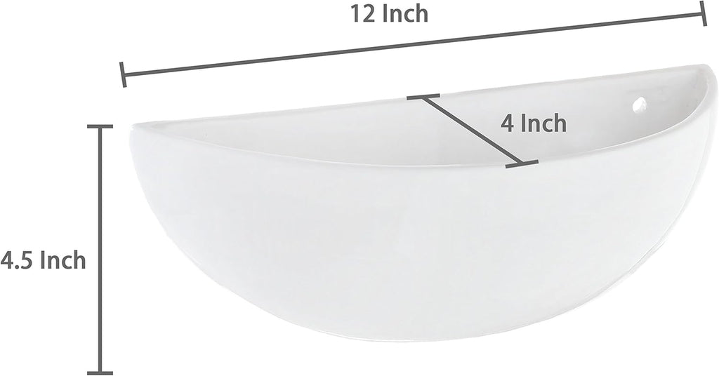 MyGift White Ceramic Wall Planters Half Bowl Hanging Vase Set of 2 | Half Bowl Shape, Space Saving Display, Easy Wall