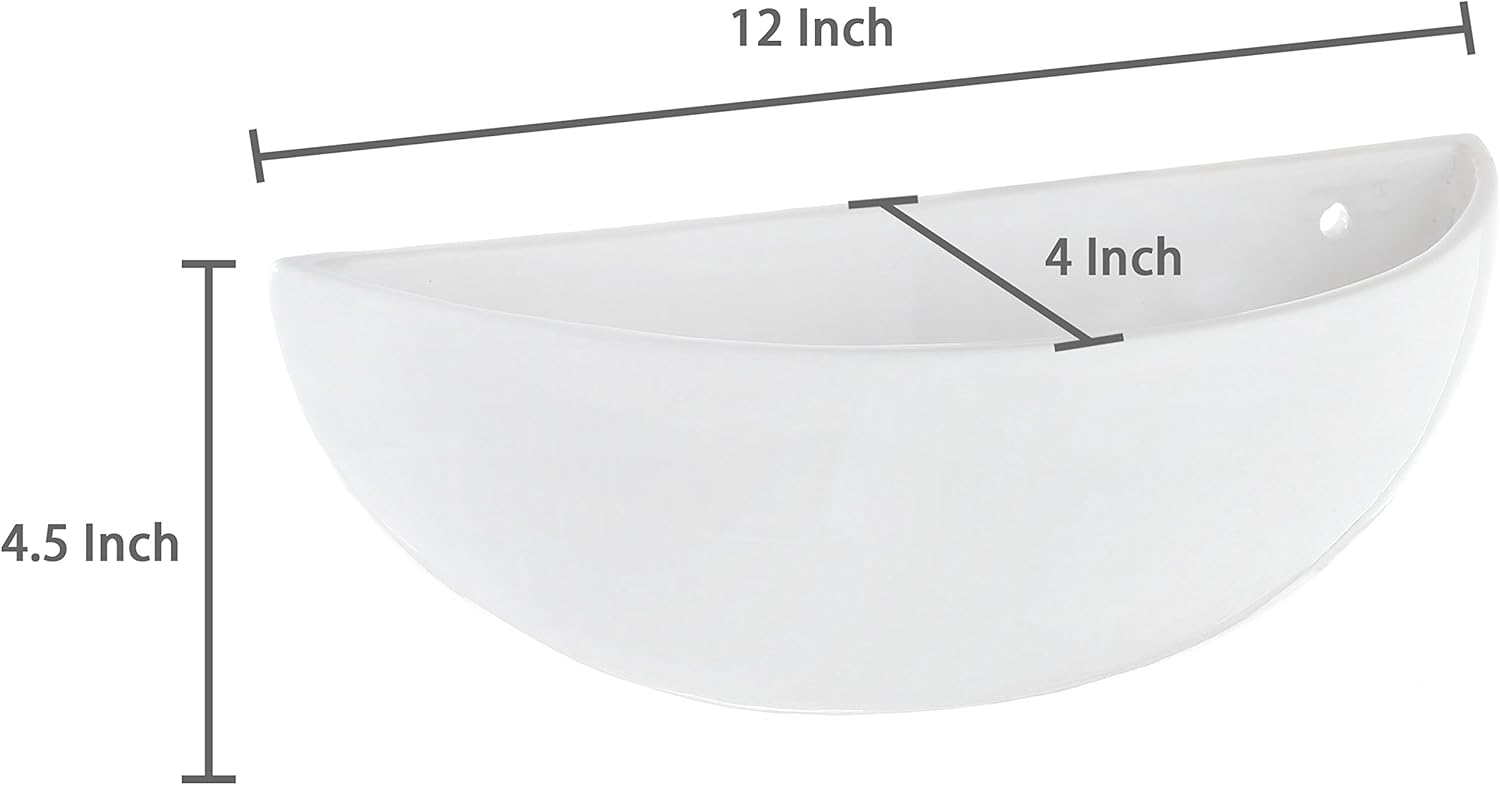 MyGift White Ceramic Wall Planters Half Bowl Hanging Vase Set of 2 | Half Bowl Shape, Space Saving Display, Easy Wall