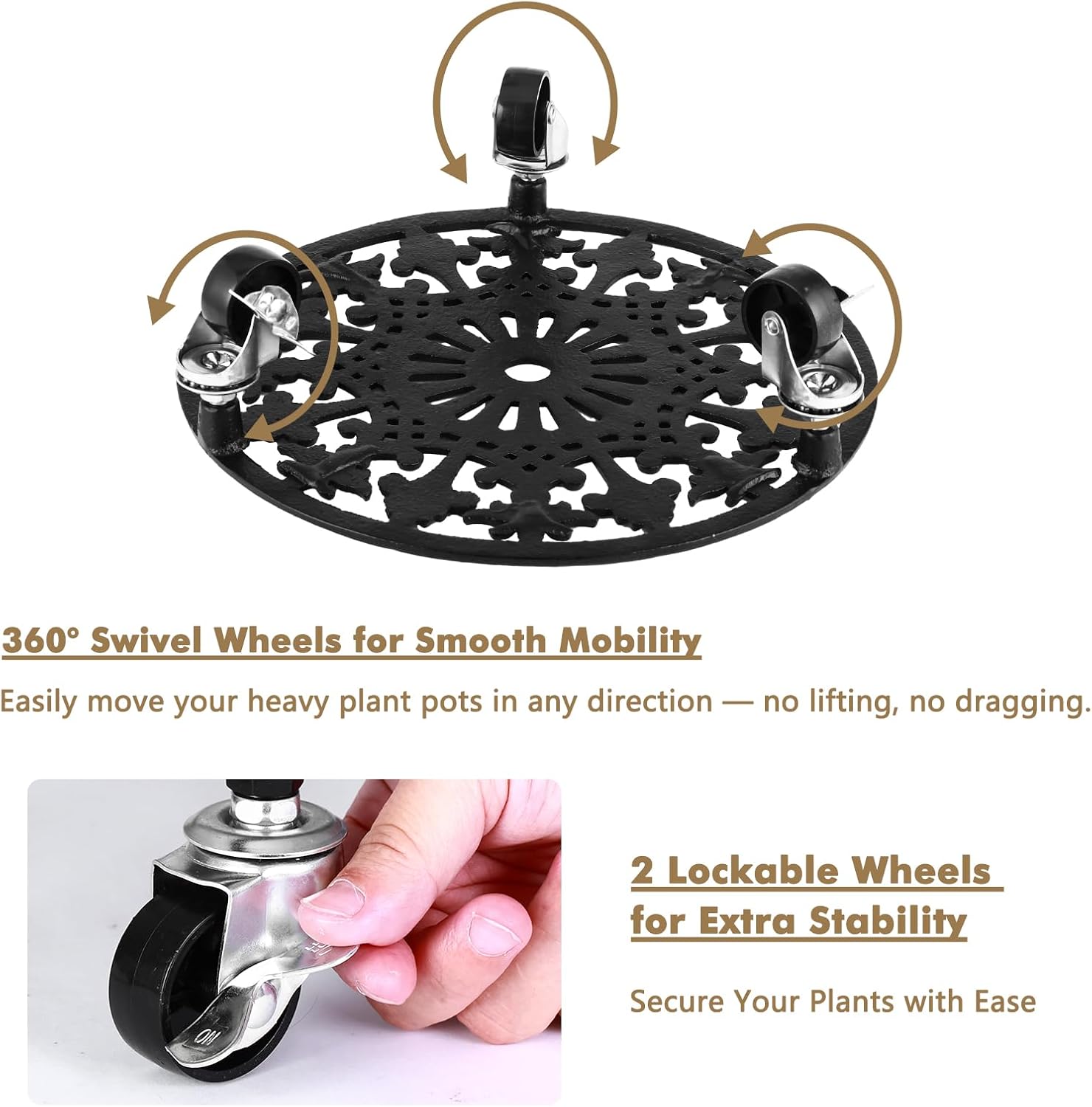 2 Pack Plant Caddy with Wheels 14 Inch Rolling Plant Stand for Large Plants Heavy Duty Plant Rollers Metal Plant Dolly