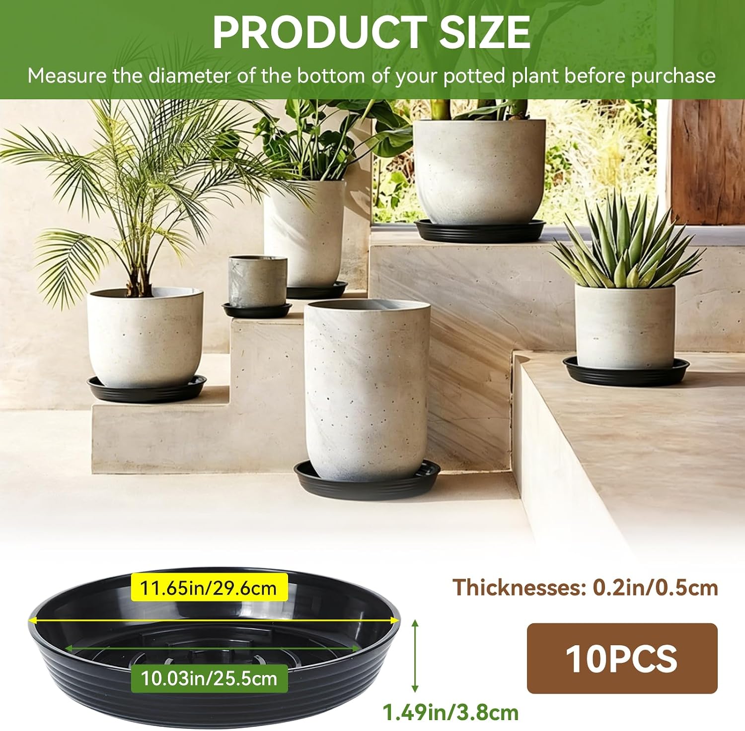 10Pack Plant Saucer 10 inch, Heavy Duty Flower Pot Saucers, Plant Pot Saucers Bulk, 1.5'' Deeper Plant Trays for Pots