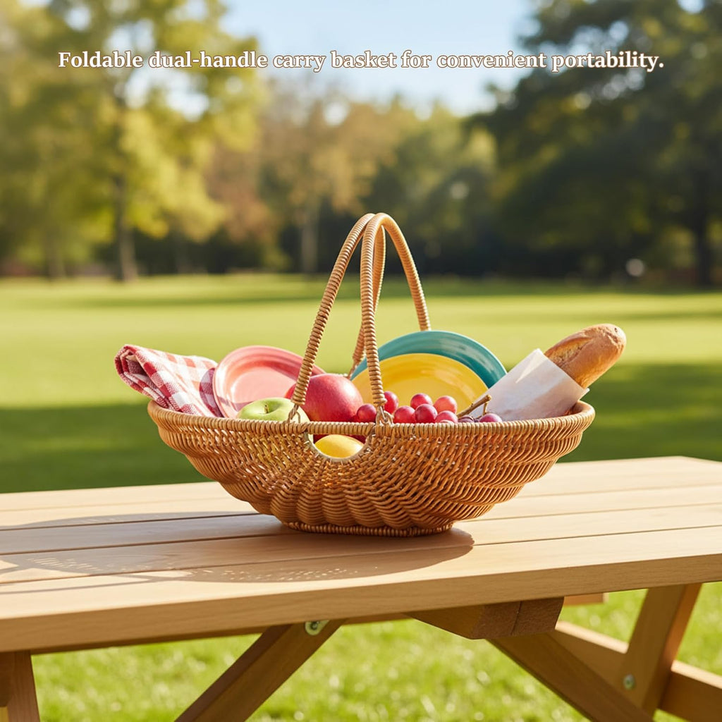 Harvest Basket for Garden Vegetables, Large PP Woven Garden Harvesting Basket with Foldable Handle for Fruit Picking